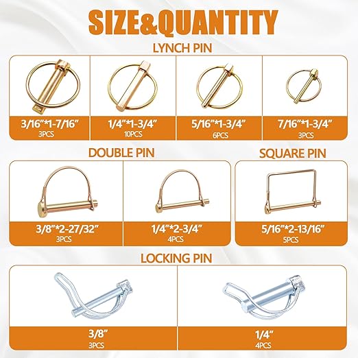 mankk 270PCS Heavy Duty Hitch Pins Clip Pins 3 Point Assortment Kit Tractor Pins Linch Pins PTO Pins R Clip Pins Hair Pins,for Farm Tractors Trailers Trucks Attachments Lawn Mowers