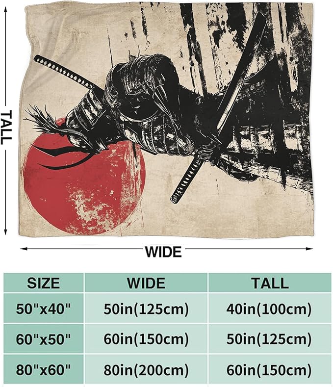Tijuboni Japanese Samurai Throw Blanket Japanese Warrior Gifts for Men Women Girls Boys Kids Adults Soft Flannel Fleece Blanket for Couch Sofa Bed Home Decor 40"x50"