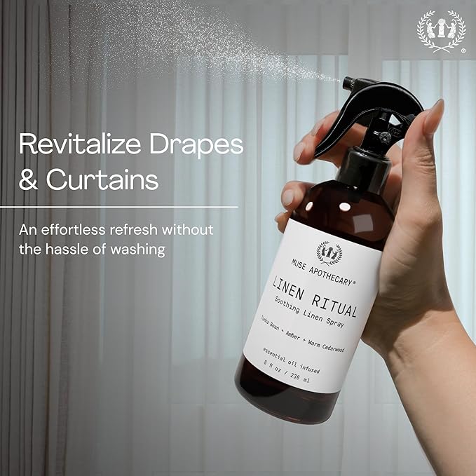 Muse Apothecary Linen Ritual - Aromatic, Soothing, and Relaxing Linen Mist, Laundry and Fabric Spray - Infused with Aromatherapy Essential Oils - 4 oz, Cara Orange + Fig + Blackberry Vanilla,