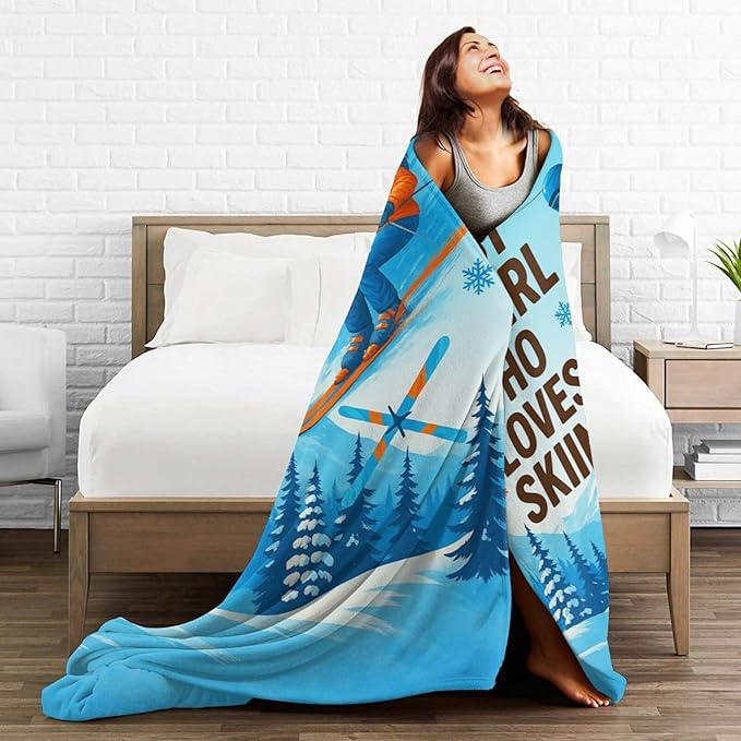 Skiing Fleece Blanket Sports Ski Throw Blankets for Girls Women Super Soft Warm Flannel Throws Gifts for Kids Adults Cozy Fuzzy Plush Stuffed Couch Bed Bedding Decor 50"X40"