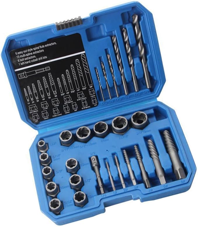Heavy Duty Bolt Extractor Nut Removal Set 26 Tool Alloy Steel Construction Hexagonal Shank Adapter Precise Drill Bit Included Extraction Adapter