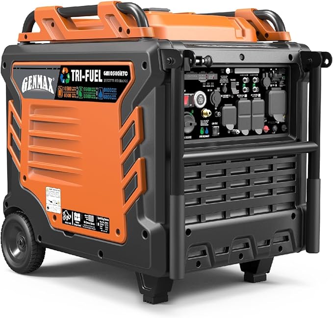 GENMAX Tri Fuel Generator,10500-Watt 458cc Tri Fuel Gasoline Propane Natural Gas Portable 50A Generator with Remote Start,Ideal for Home backup power.