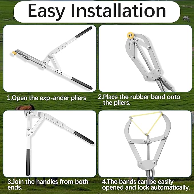 25 Elastrator Bands with Extra Large Stainless Steel Banding Tool Bander Livestock Management Fits Bull,Calves, Goats, Sheep, Easy Application