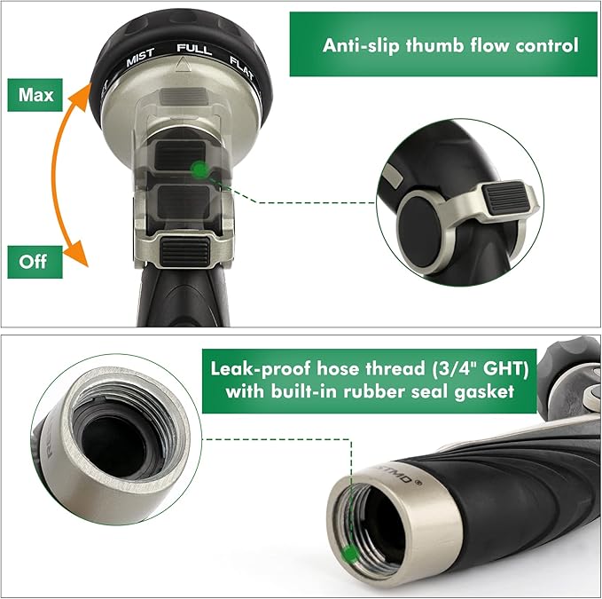 RESTMO Garden Watering Combo, Heavy Duty Hose Sprayer | Metal Hose Wand | High Pressure Hose Nozzle, Thumb Flow Control, Quick Connect Fittings Included, Easy to Reach Anywhere in Garden & Lawn