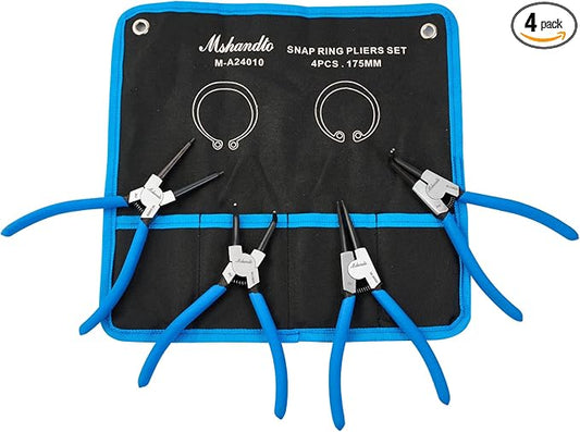Snap Ring Pliers, 4 Pack CR-V Snap Ring Pliers Set, 7" Heavy Duty Internal/External Circlip Pliers, Straight/Bent Jaw Snap Pliers for Ring Remover Retaining Snap-Ring Plier