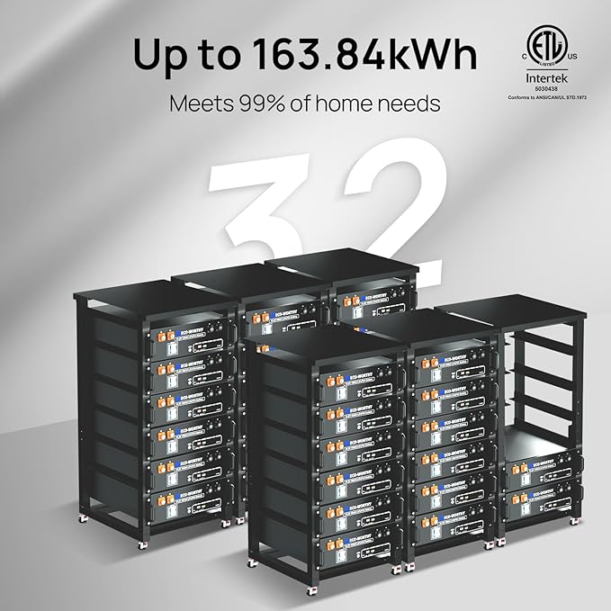 ECO-WORTHY 5KW Off Grid Solar System Complete Kit 12PCS 195W Mono Solar Panel (2340W) +1 * 48V 5KW Off-Grid Inverter + 1 * 51.2V 100Ah Server Rack Whole House Storage LiFePO4 Lithium Battery