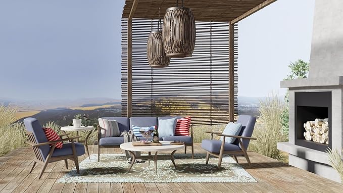 Mad Mats Traditional Outdoor Rug, Reversible Plastic Mat (5' x 8', Oriental Garland - Teal/Brown)