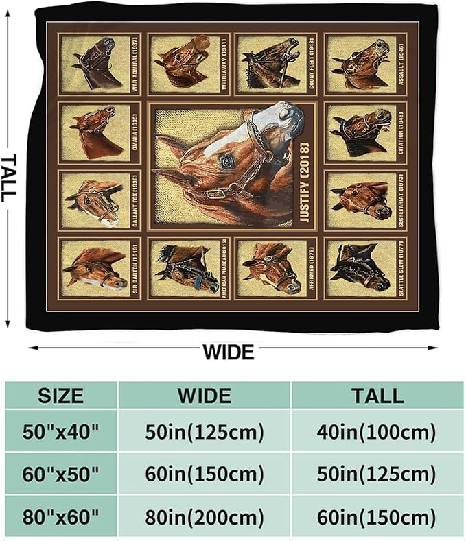 Tijuboni Racing Horses Throw Blanket Horse Gifts for Girls Boys Women Men Kids Adults Soft Flannel Fleece Blanket for Couch Sofa Bed Home Decor 60"x80"