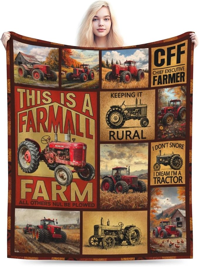 Framhouse Truck Throw Blanket Tractor Blankets Fleece Plush Flannel Super Soft Cozy Warm Lightweight Old Truck Decor Gifts for Boys Girls Kids Adults Men Women 50" x 60"
