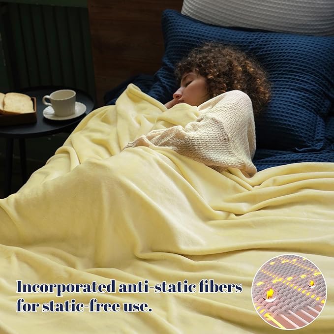 PHF Ultra Soft Fleece Blanket King Size, No Shed No Pilling Luxury Plush Cozy 300GSM Lightweight Blanket for Bed, Couch, Chair, Sofa Suitable for All Season, 108" x 90", Yellow