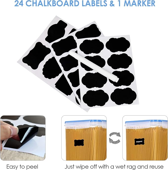 Vtopmart Extra Large Tall Airtight Food Storage Containers 4 Pieces 5.9qt / 6.5L-Plastic PBA Free Kitchen Pantry Canister for Spaghetti, Flour and Baking Supplies - Include 24 Labels, Blue