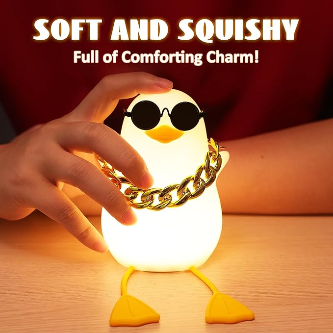 Duck Night Light, Silicone Duck Lamp, Cute Bedside Duck Goose Funny Nightlight with Dimmer and Timer for Room Decor, Duck Gifts for Girls,Boys, Women, Little One-Hip Hop Duck