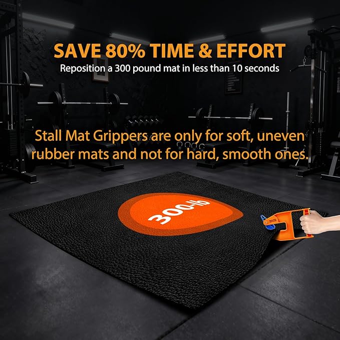 Heavy Duty Stall Mat Grippers, Pair of 2 Mat Mover Tools, 300LBS Capacity, Effortless Rubber Mat Remover for Stalls, Barn & Gym, Saves Back & Hands, For Soft, Thick, Uneven-Surface Rubber Mats