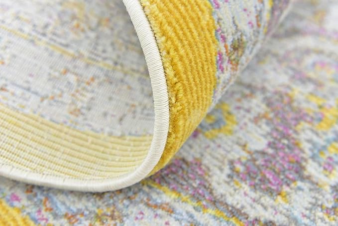 Unique Loom Baracoa Collection Area Rug - Prado (5' 5" Round, Yellow/ Ivory)