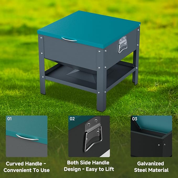 Portable Metal Chicken Feeder with Waterproof Lid, Freestanding Chicken Feeding Box with 80 lbs Large Capacity for Chickens, Green