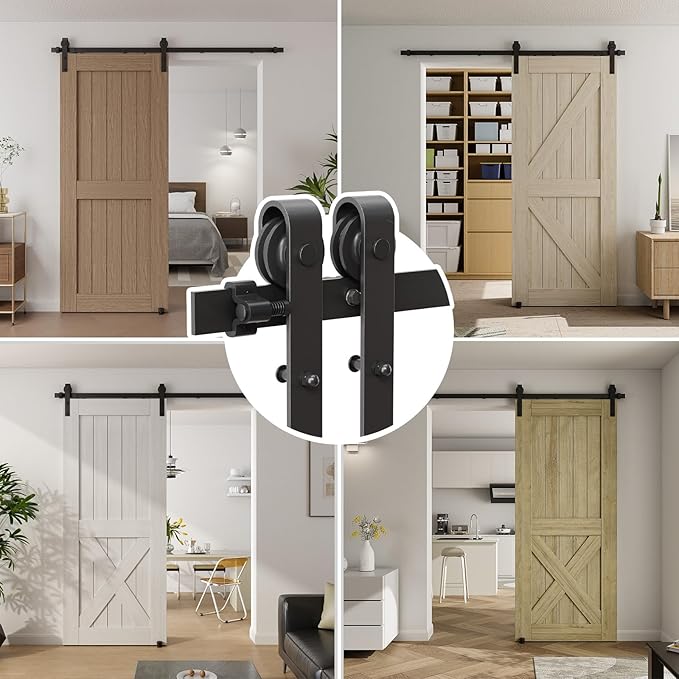 CCJH 6.6FT/200CM Sliding Barn Door Hardware Kit for Single Door Carbon Steel Black