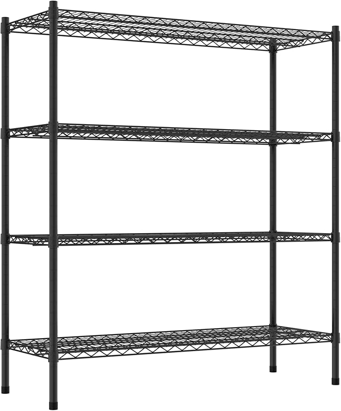 Commercial NSF Listed Black Epoxy Stationary Wire Shelving Kit 18" x 48" x 54", with 4 Shelves Perfect for Warehouse, Walk-in Refrigerator, Freezer, Grocery Store, Restaurant, Dishroom