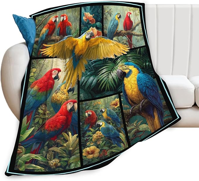 Parrot Blanket Gifts for Girls Women Boys Tropical Birds Throw Blankets Cozy Plush Fleece Botanical Flannel Fuzzy for Couch Decor 50"X40"