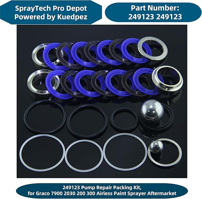 249123 Pump Repair Packing Kit Compatible with Graco 7900 2030 200 300 Airless Paint Sprayer Aftermarket OEM Replacement Seal Kit,Airless Paint Sprayer Accessories