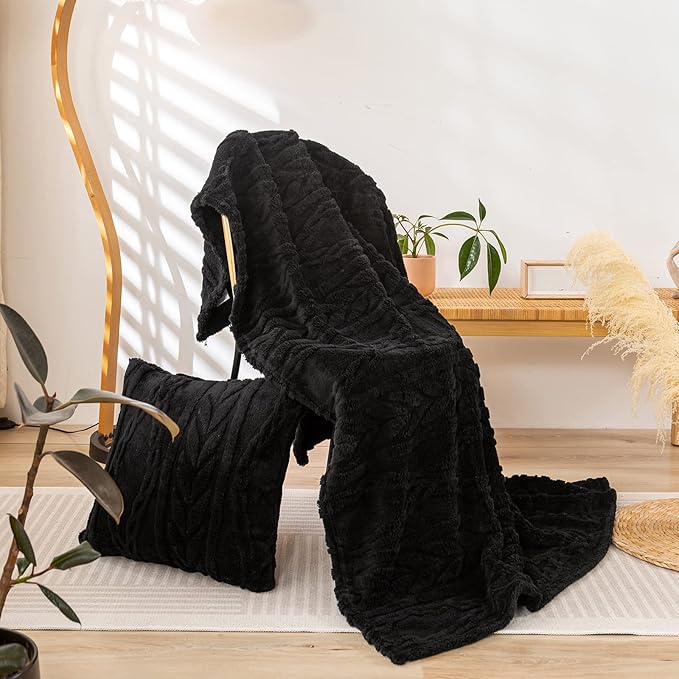 YUSOKI Sherpa Throw Blanket-3D Stylish Design Super Soft Fuzzy Cozy Warm Blanket Thick Plush Fluffy Furry Blankets for Teen Girls Women Couch Bed Sofa Chair Men Boys Gift (Black,50"x65")