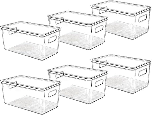 Clear Plastic Storage Bins with Lids, Perfect for Kitchen Organization or Pantry Organization and Storage, Stackable Fridge Organizer Bins, Storage Containers for Organizing, Cabinet Organizers