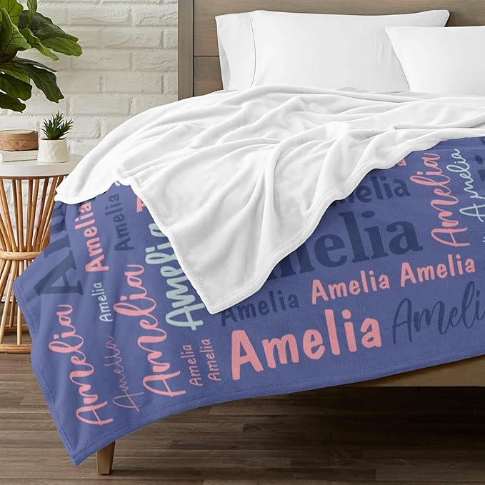 Custom Blanket with Name Personalized Blankets for Kids Adult Boys Girls Flannel Monogrammed Customized Blankets Throw (60''x80'')