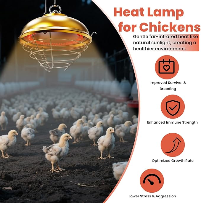 2-Pack Heat Lamp for Chickens, 170W & 350W Adjustable Heating Temperature and Hanging Height, Chicken Coop Brooder Heater, Carbon Fiber Heating Lamp for Chicks, Ducks, Rabbits, Cats, Dogs, Livestocks