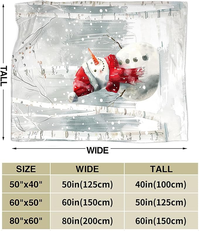 Snowman Blanket Ultra Soft Cozy Birch Tree Snowman Throw Blanket Fleece Fuzzy Plush Winter Christmas Blanket Decor Gifts for Women Girls Adults Couch Sofa 60"x50"