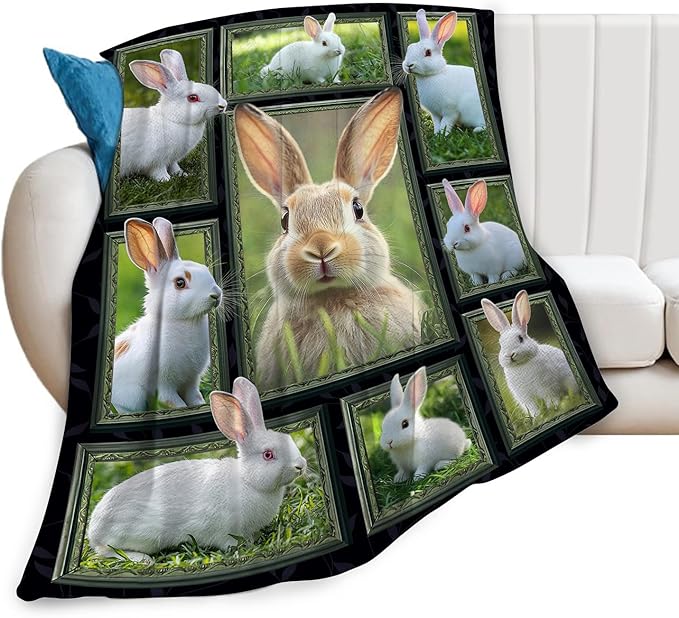 Cute Rabbit Blanket, Bunny Throw Blankets, Pet Animal Fuzzy Plush Rabbit Blanket Ultra Soft Gift for Women Kids Teens Men Girls Boys Stuff Decor for Easter Bedding Sofas Couch 50"X40"