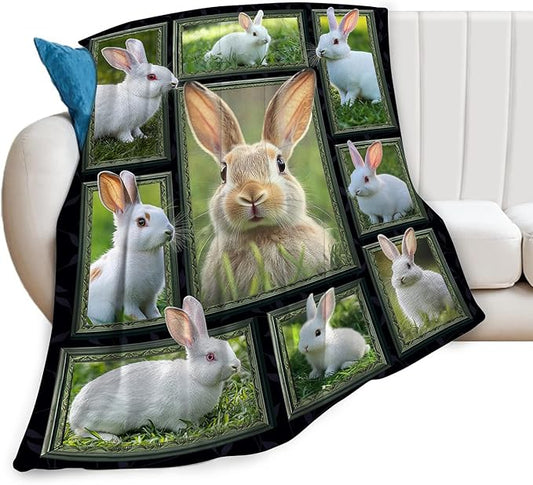 Cute Rabbit Blanket, Bunny Throw Blankets, Pet Animal Fuzzy Plush Rabbit Blanket Ultra Soft Gift for Women Kids Teens Men Girls Boys Stuff Decor for Easter Bedding Sofas Couch 50"X40"