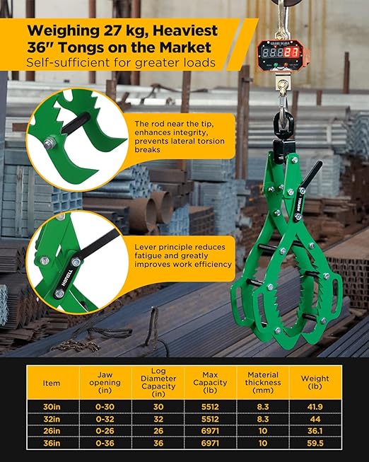 36 in Log Lifting Tongs, Log Grapple Hook with Handle, Upgraded Timber Claw Hooks as Log Handling Tools for Dragging and Lifting Logs as Tractor, ATVs, Trucks Accessories (4 Claws - 36‘’)