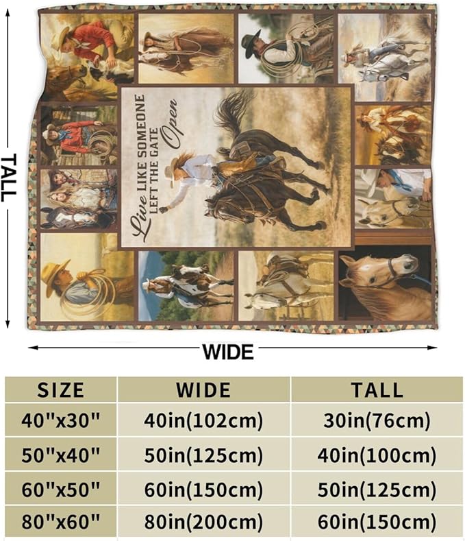 Western Cowgirl Throw Blanket Country Cowgirls Flannel Blankets Southwest Fuzzy Plush Super Soft Cozy Warm Decor Gifts for Boys Girls Kids Adults Men Women 50" x 60"