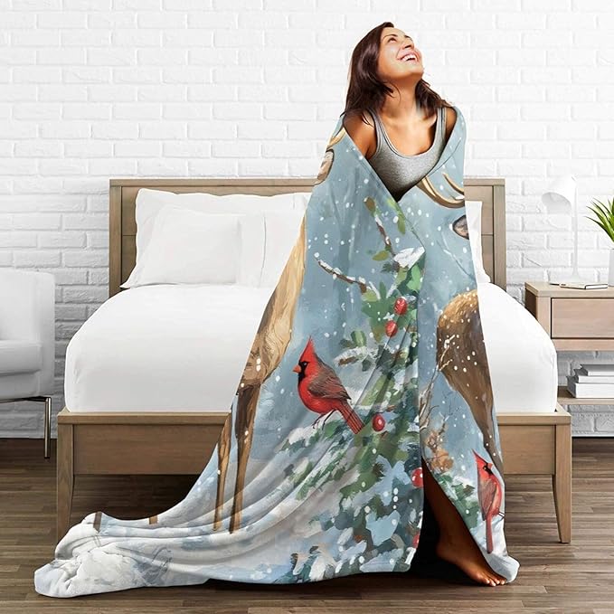 Deer Blanket, Soft Plush Fleece Cabin Animal Throw Blanket - Cozy Warm Stuffed Blankets Bedding Deer Gifts for Women Girls Kids Adults 50"X60"
