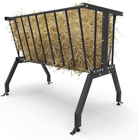 Hay Feeder Goat，55 Gallon Livestock Feeders, Pasture Feeder for Feeding Goats, Sheep and Ponies, for Farms, Sheep Sheds，Stable，Floor Model Hay Feeder for Goats，Black