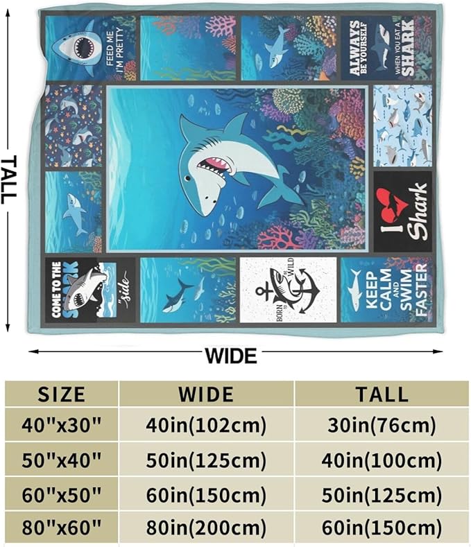 Shark Blanket, Soft Plush Fleece Ocean Animal Throw Blanket - Cozy Warm Stuffed Blankets Bedding Funny Shark Gifts for Women Girls Kids Adults 40"X50"