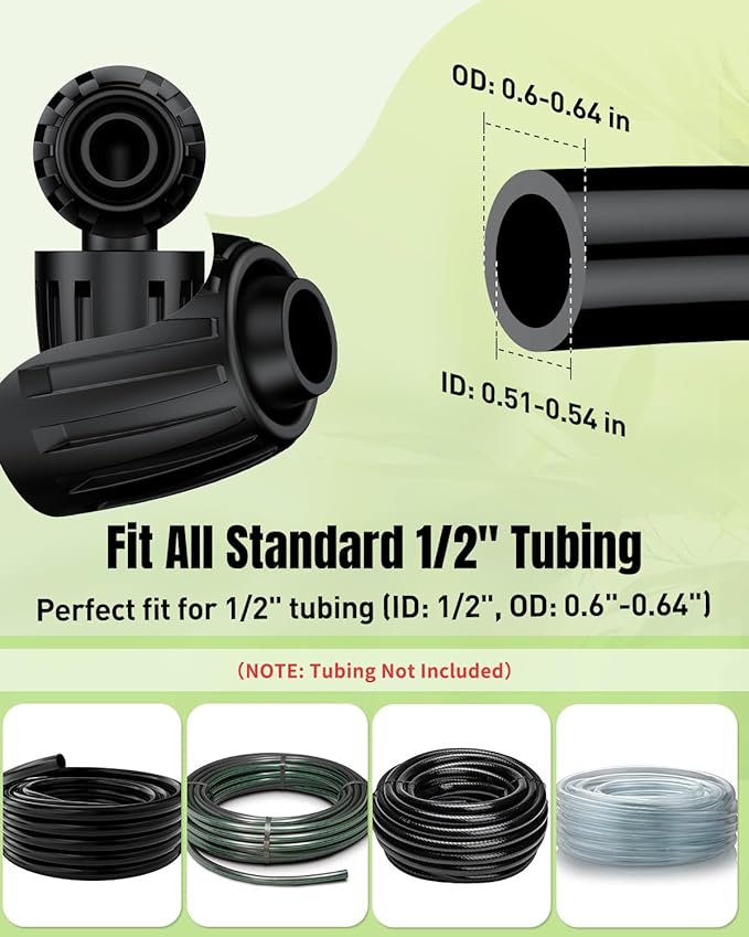 Pawfly 15 Pcs Drip Irrigation Fittings for 1/2 Inch Irrigation Tubing, Barbed Elbow Parts for Garden Irrigation System, 1/2" Drip Line Connectors with Anti-Drop Lock Nuts (1/2" ID x 0.64" OD)