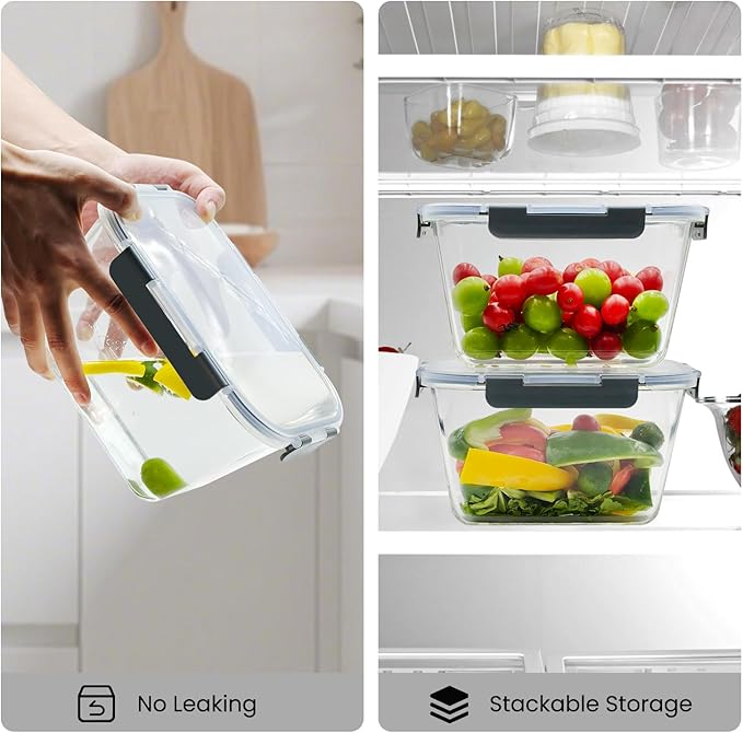 2 Pack Large Glass Food Storage Containers with Lids 85oz/10.5cup Big Airtight Glass Storage Containers for Rotisserie Chicken Meal Prep Leftovers, BPA Free & Leak Proof, Microwave, Oven Safe