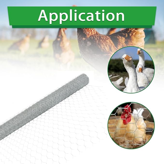 20 Gauge 72IN X 150FT 2IN Holes Chicken Wire, Hot-Dip Galvanized Iron Wire Poultry Netting, Hexagonal Mesh, Mainly Used for Enclosing Poultry, and Can Also for a Garden Fence