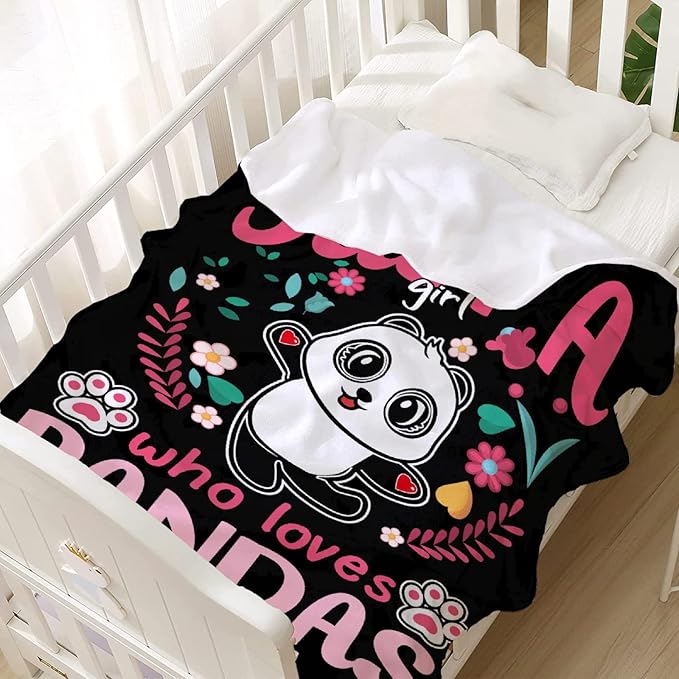 Panda Blanket Just Girl Loves Pandas Soft Blankets and Throws Flannel Cozy Lightweight Quilt Gift Perfect for Kids or Adults Crib Bed Couch Chair -40"x30" Extra Small for Toddler Girl