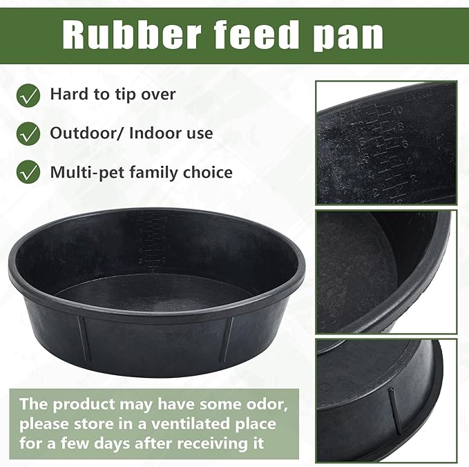Sadnyy 3 Pcs 3 Gallon Rubber Feeder Pan Utility Horse Feed Bucket Pig Bowl for Cats Dogs Goats Chicken Dust Bath Container Animal Feeding, 17.5 x 5.3 inches/ 44.5 x 13.5 cm