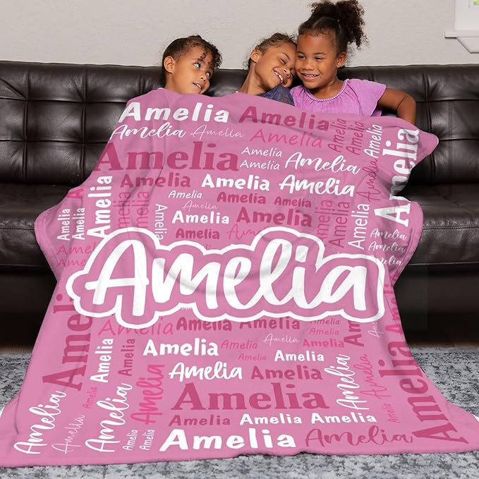 Custom Blanket with Name Personalized Blankets for Kids Adult Boys Girls Flannel Monogrammed Customized Blankets Throw (60''x80'')