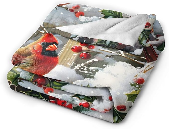 Dynova Christmas Bird Blanket Cozy Plush Red Birds Lovers Throw Blankets Fuzzy Flannel Fleece Winter Gifts for Girls Boys Women Men 80"X60"