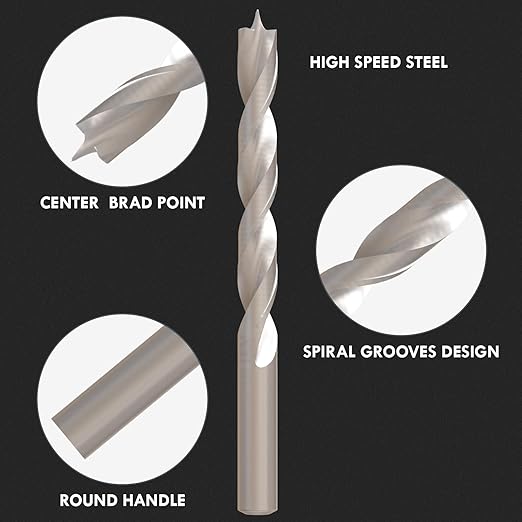 Metric Brad Point Wood Drill Bit Set, 25Pcs High Speed Steel Drill Bit Set with Double Flutes Design for Carpenter Woodworking and All Types of Wood (1mm - 13mm)