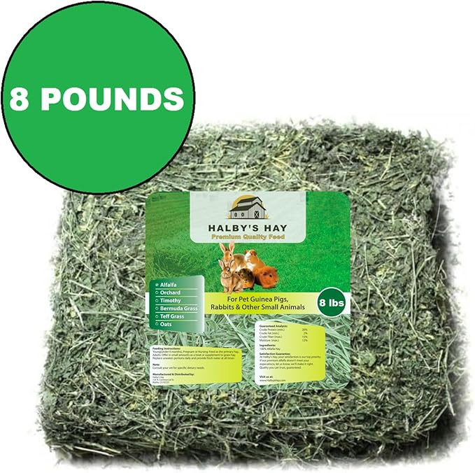 Halby’s Hay™ Premium Alfalfa Flake Hay – 8 lb Bag – Farm Fresh, Sun-Cured, Feed for Rabbits, Guinea Pigs, Chinchillas, Horses & Goats – Soft, Green, Dust-Free, High Protein USA Grown