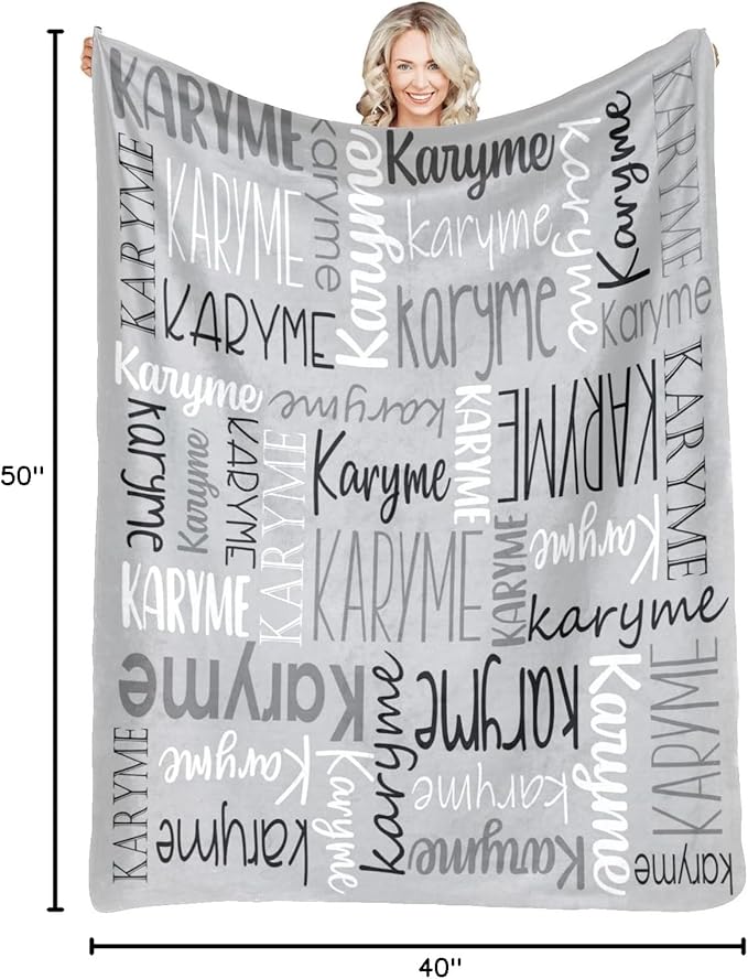 Personalized Blankets with Names Baby Gifts for Girls Boys Custom Soft Fleece and Sherpa Name Blanket for Kids and Adults Birthday for Daughter Son Granddaughter Grandson (Light Grey)