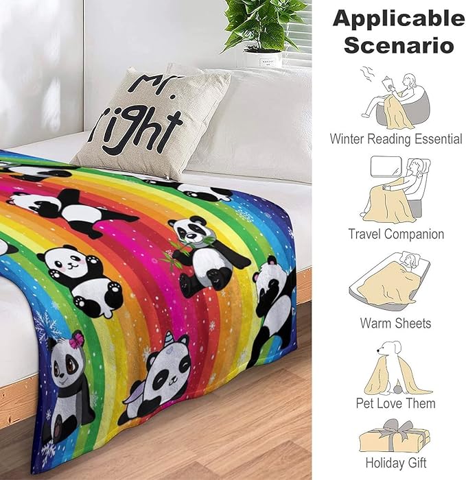 Cute Panda Blanket Soft Lightweight Flannel Fleece Cartoon Throw Blankets Bedding for Bed Sofa Couch Living Room Gifts 50"X40"