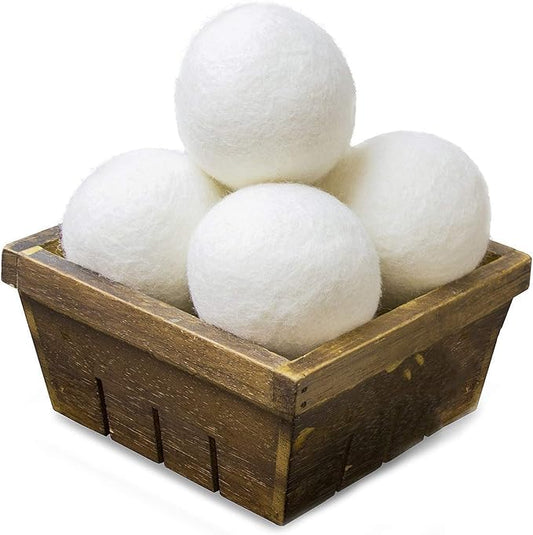 SnugPad XL Wool Dryer Balls, Natural Fabric Softener 100% Organic New Zealand Wool, Anti Static, Lint Free, Odorless, Chemical Free, Reduces Wrinkles, Baby Safe, Save Energy & Time, White 4 Count