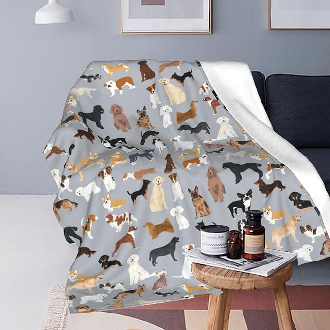 Dogs Throw Blanket Grey Dogs Decor Blanket Super Cozy Plush Lightweight Soft Plush Flannel Fleece Blanket Gifts for Dog Lovers Girls Boys Kids Women Men for Sofa Bed Couch 60"X80"