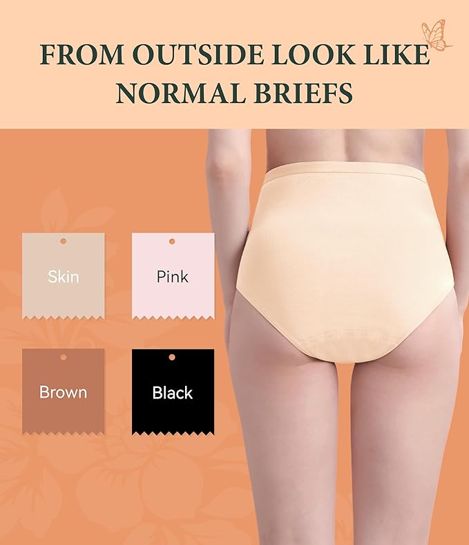 Womens Washable Incontinence Underwear Bladder Leak Proof Odor Control Briefs 56 ml Absorbency Panties 3 Pack (3 Skin, 2XL)
