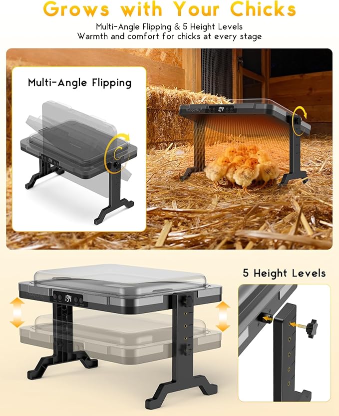 Chicken Coop Heater, Magicfly Smart 200W Chicken Heater with Adjustable Temp and 12H Timer, Chicken Heater for Coop, Reinforced Power Cord and Protective Cover, Brooder Plate for Winter